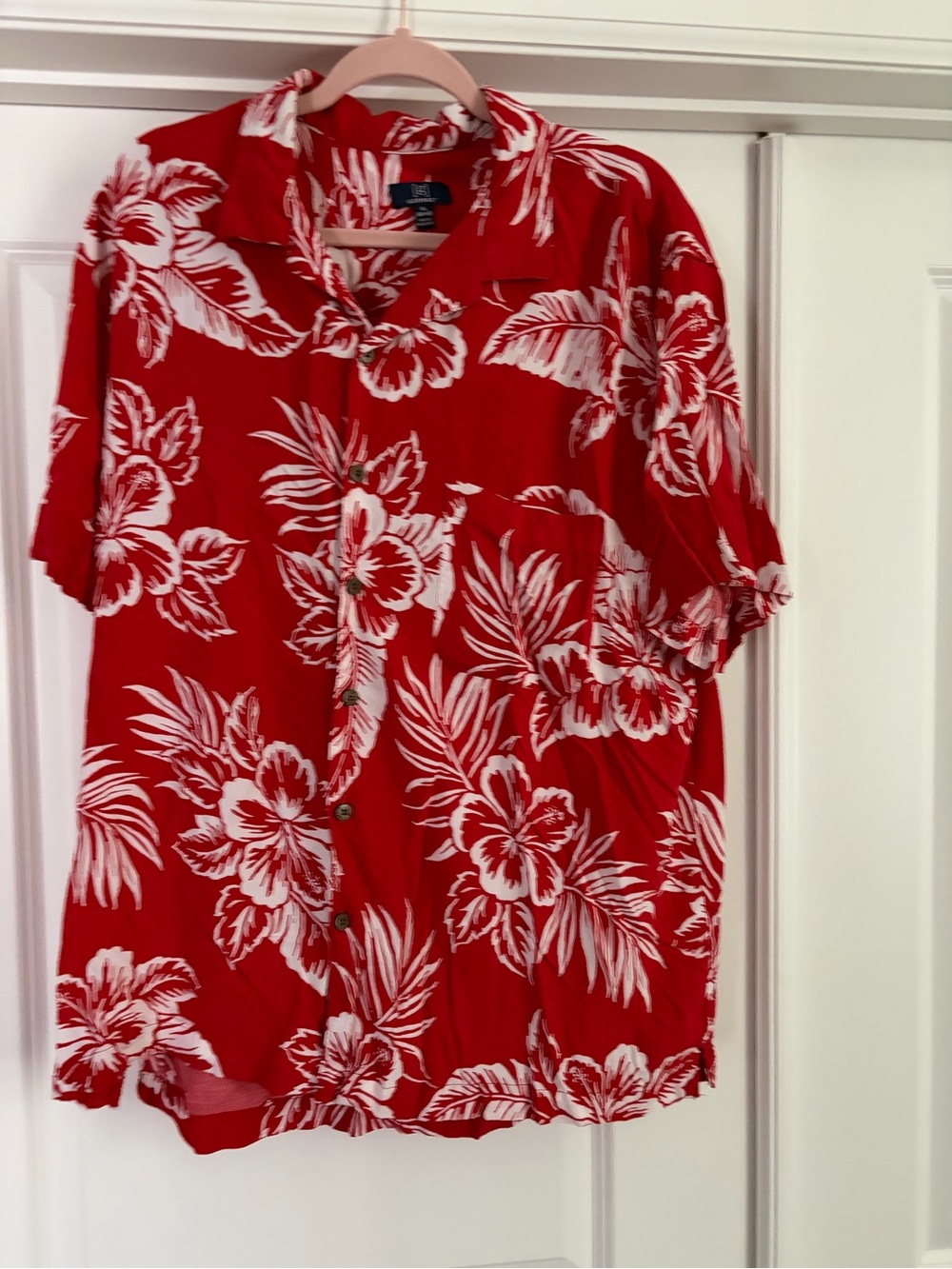 Red Hawaiian Floral Button-Up Shirt